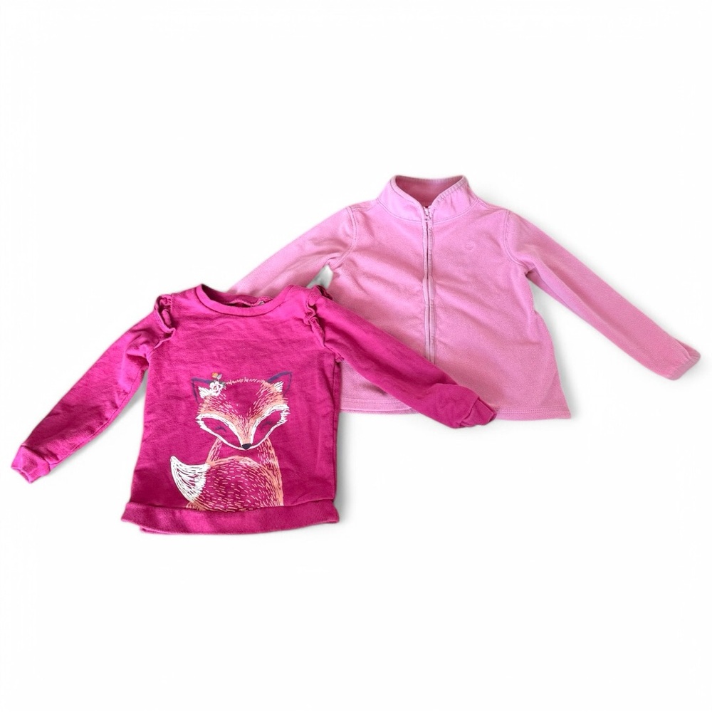 Girl’s Carters Pull Over Ruffle Sleeves & OshKosh Zip-up Pink Sweater Bundle